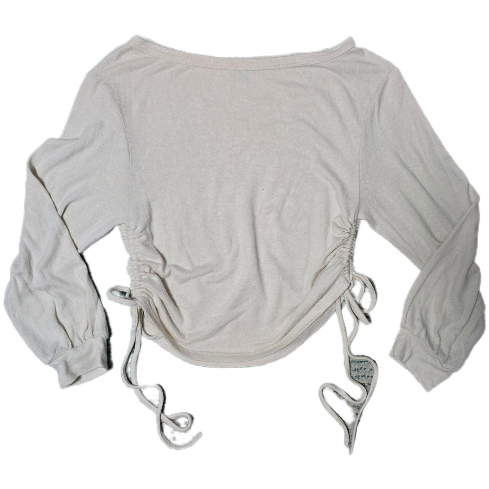 Shein Sxy XL Women's Beige Long‎ Sleeve Top Drawstring Accents Blouse (K)